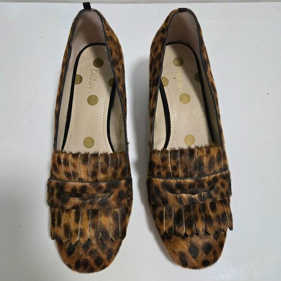 Boden Victoria Mid Heel Loafer Size 36 Leopard Calf Hair Animal Block Penny - Picture 3 of 10